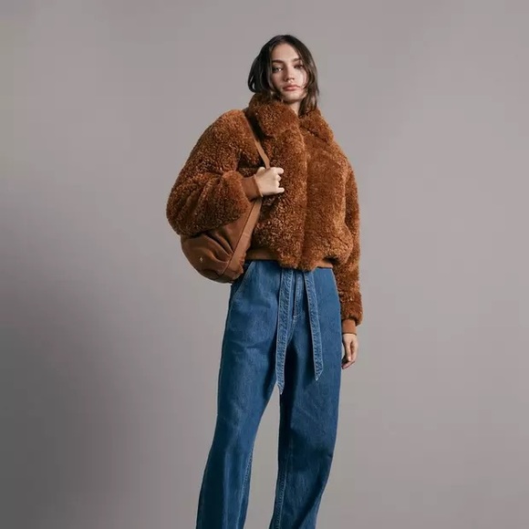 $575 rag and bone Nikki borg faux fur fuzzy jacket in black - Picture 2 of 7